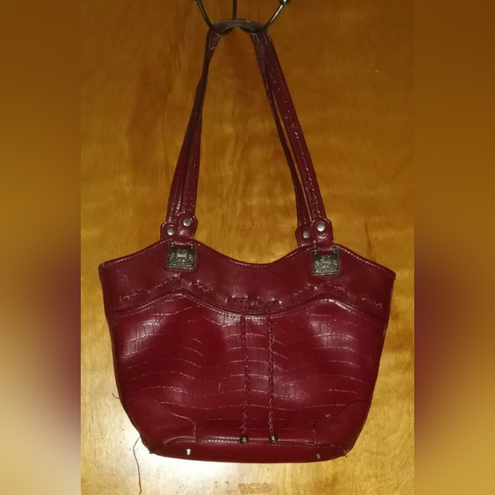 Women's Bueno Red Faux Croc Leather Purse W/ Braided Bow in Front